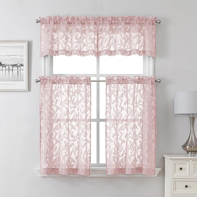 Lecloud Leia Blush Pink Sheer Curtains 2 Pieces, 30 Inch Short Curtains - Image 7