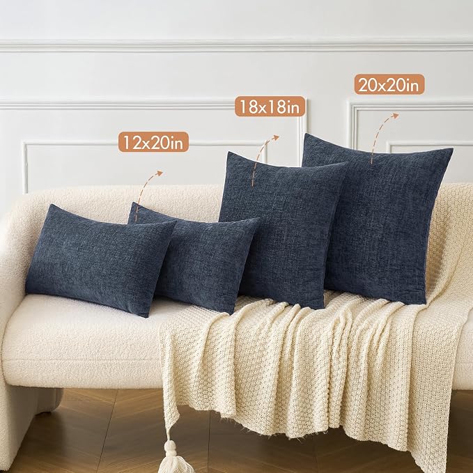 MIULEE Pack of 2 Couch Throw Pillow Covers 20x20 Inch Soft Navy Blue Chenille - Image 4