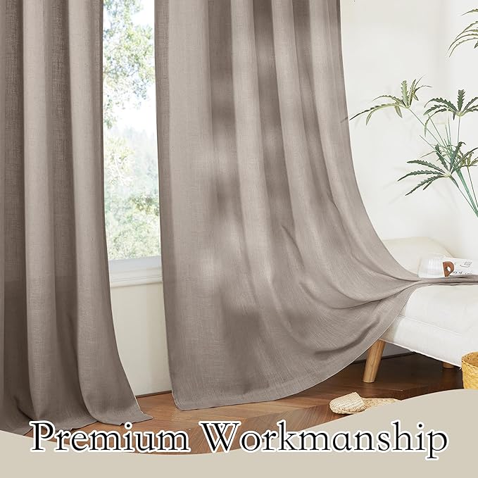 RYB HOME Linen Texture Sheer Curtains 90 inches, Rustic Style Solid Semi Sheer - Image 5