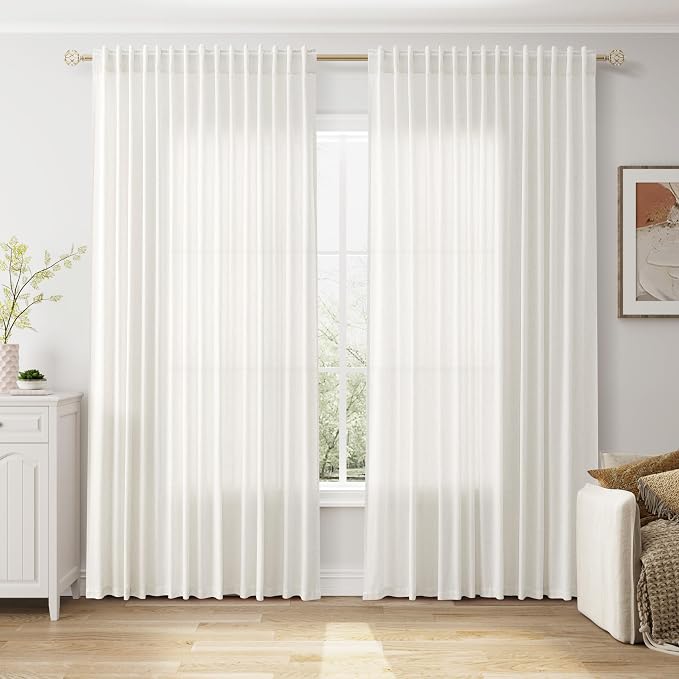 Nanspring Beige White Extra Wide Linen Curtains - Image 6