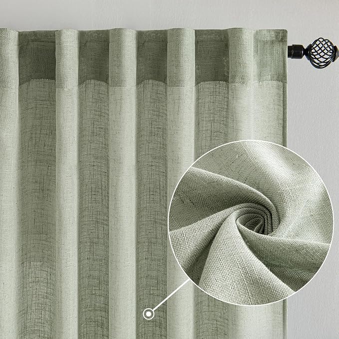 MIULEE Sage Linen Curtains 63 Inch Length 2 Panels - Image 2