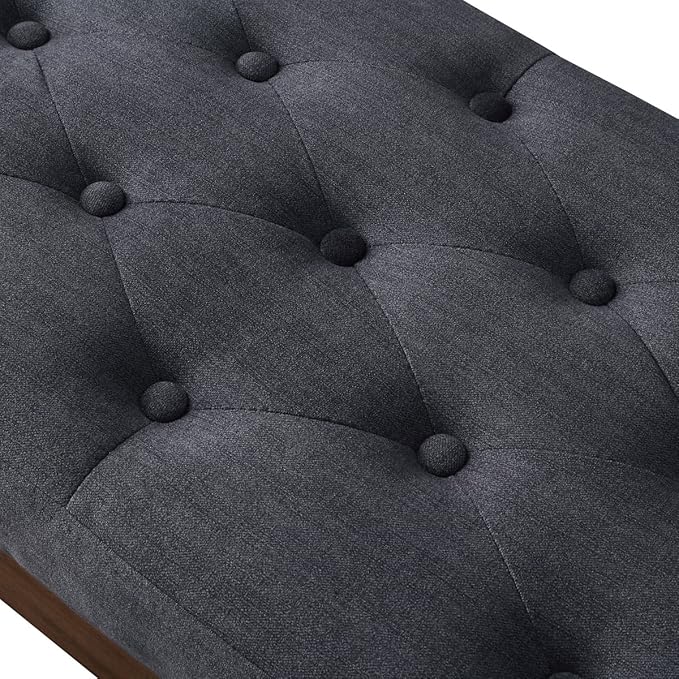 24KF Velvet Upholstered Buttons Tufted Entryway Bench with Solid Wood Leg,Bed Bench Ottoman with Padded Seat,5034-Midnight