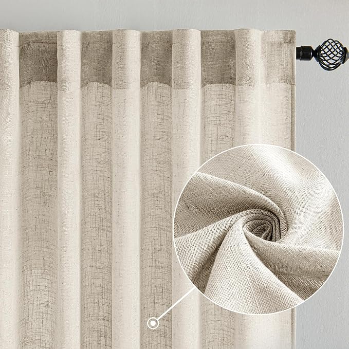 MIULEE Cream Linen Curtains 90 Inch Long 2 Panels - Image 2