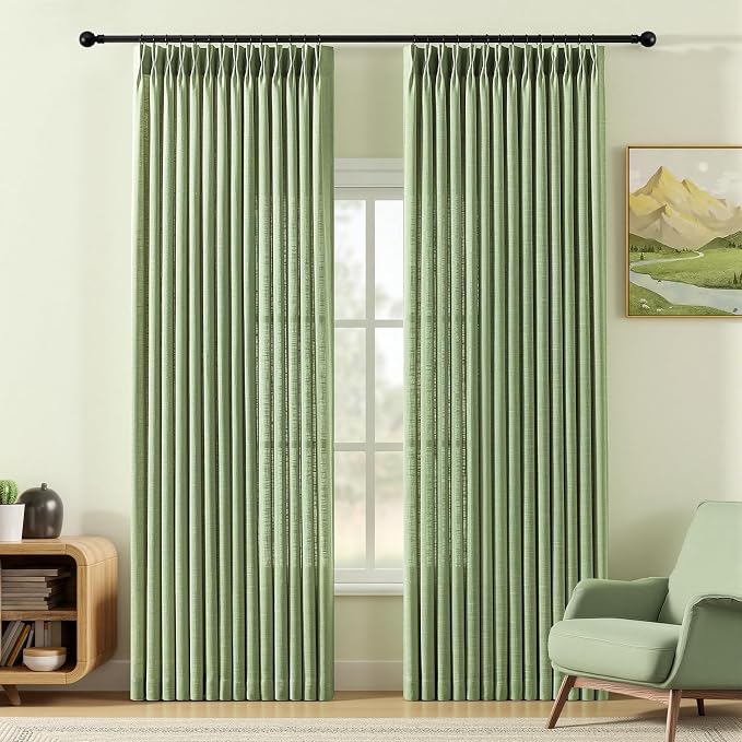 Sage Green Pinch Pleated 84 Inch Curtains by IVAPUPU