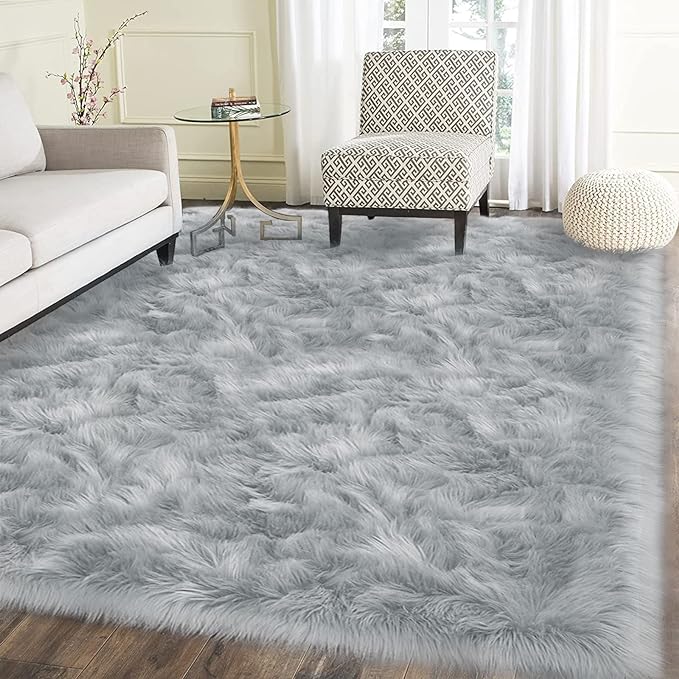 Latepis Gray Rugs for Living Room 5x6.7 Fluffy Shag Rug Washable Faux Fur Fuzzy - Image 7