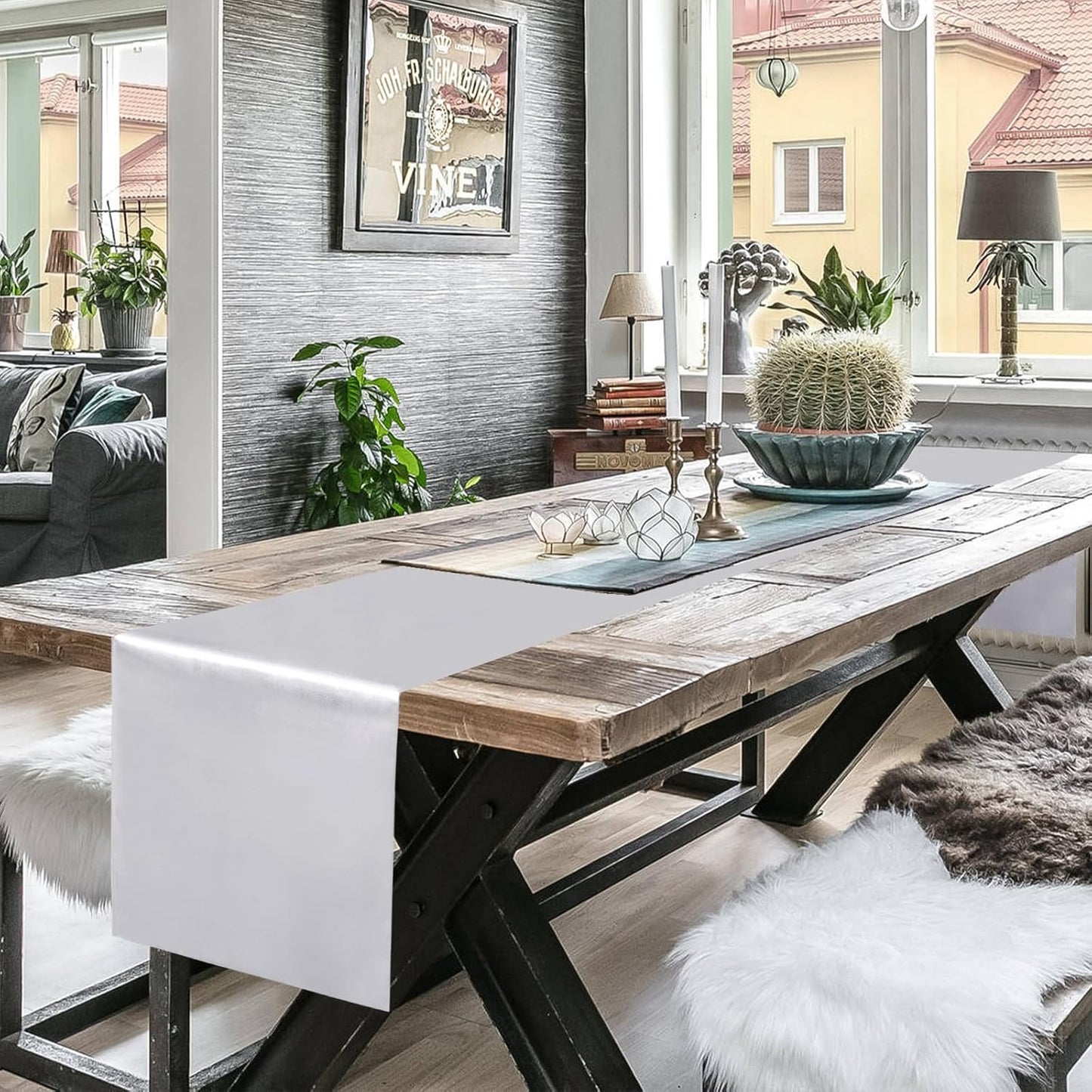 10 Pack Satin Table Runner 12 x 108 Inch Long Silver Silk Table Runner for Wedding Party Banquet Birthday Decoration