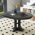 FULife Country Rustic Design Round Table with 14" Removable Leaf, Extendable Circular to Oval Solid Wood Tabletop with X-Shaped Trestle Legs, Space-Saving Kitchen-Tables for Dining/Living Room