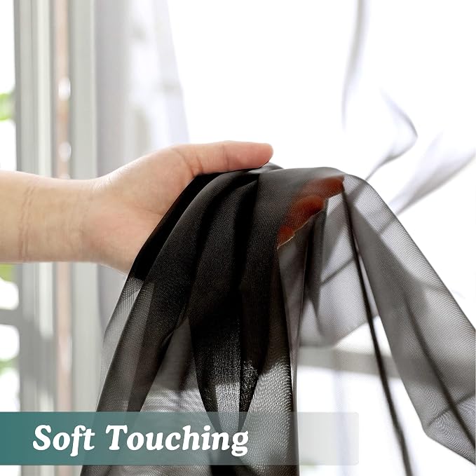Chyhomenyc Black Sheer Window Curtain Panels 63 Inches Length, 2 Pieces - Image 6