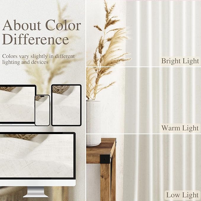 Extra Long Beige White Linen Curtains 126 Inch - Image 3