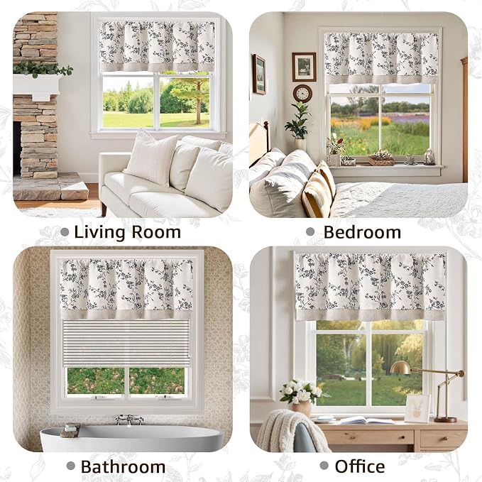 jinchan Linen Kitchen Valance for Windows 16 Inch Floral Double Layer Valance - Image 5