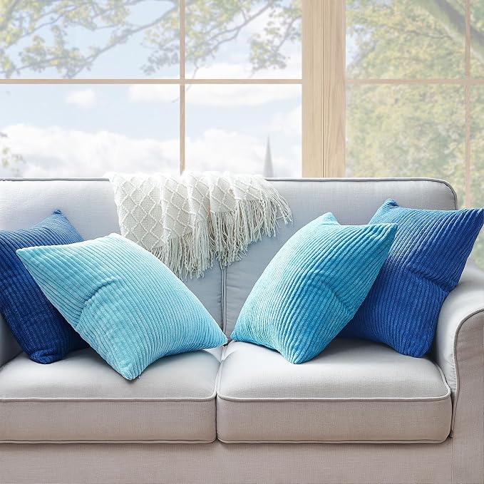Topfinel Blue Throw Pillow Covers 18x18 Inch Set of 4, Soft Accent Corduroy - Image 7