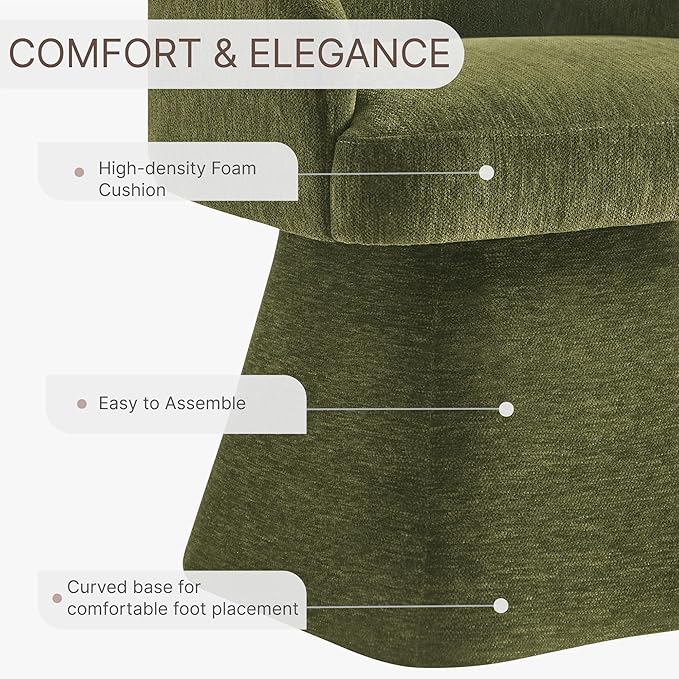 Swivel Dining Chair Set of 1, Mid Century Modern Chair Fabric Upholstered Armchair with Armrest & Ergonomic Backrest for Dining Room, Kitchen, Bedroom, Living Room, Green