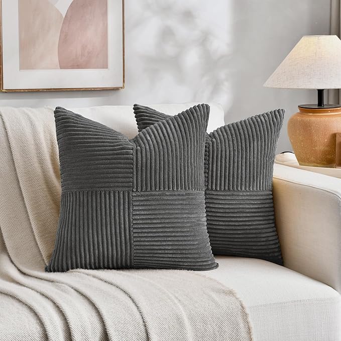Fancy Homi 2 Packs Dark Gray Big Decorative Throw Pillow Covers 24x24 Inch - Image 6