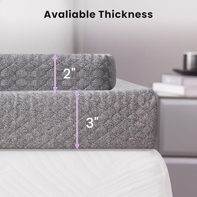 SINWEEK 2 Inch Gel Memory Foam Mattress Topper Full Size, Pad for Back Pain, Bed Topper with Removable Soft Cover, CertiPUR-US Certified,Grey