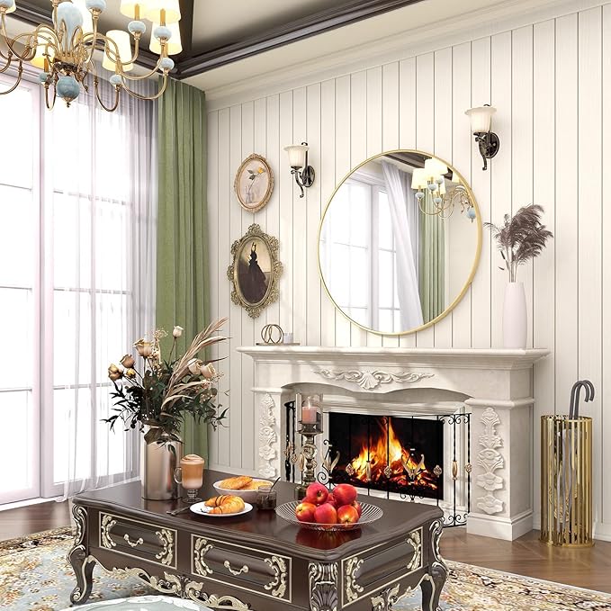 BEAUTYPEAK 32 Inch Round Mirror, Metal Frame Circle Mirror, Wall Mounted for Entryway, Bathroom, Vanity, Living Room, Gold