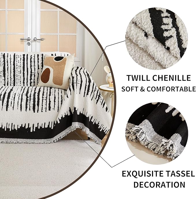 HAOMAIJIA Boho Sofa Covers Couch Covers for 3 Cushion Couch Sofa Pet Friendly Soft Thick Non Slip Couch Cover for Dogs Washable Sectional Couch Covers L Shape Furniture Protecto (XF-Black, 71"x134")