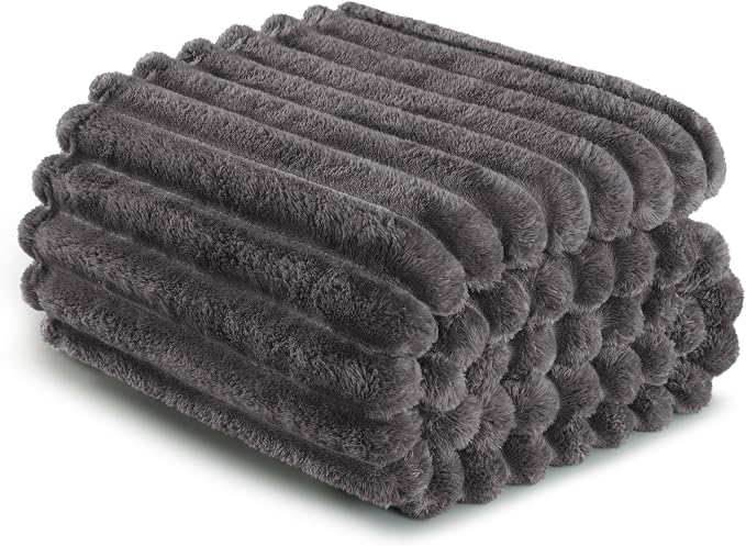 Exclusivo Mezcla King Size Flannel Fleece Blanket, Super Soft Striped Jacquard - Image 6