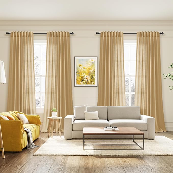 Nanspring Gold Yellow Linen Curtains 96 Inches Long 2 Panels Set - Image 7