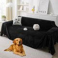 HAOMAIJIA Faux Fur Sofa Covers Couch Covers for 3 Cushion Couch Sofa Pet Friendly Soft Non Slip Couch Cover for Dogs Washable Sectional Couch Covers L Shape Furniture Protector (Black, 91"x134")