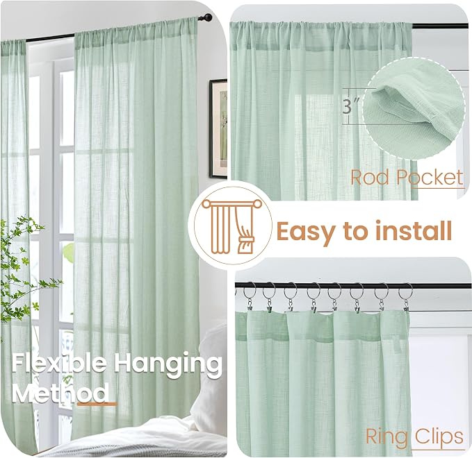 BGment Sage Green Linen Kitchen Curtains 36 Inch Length - Image 6