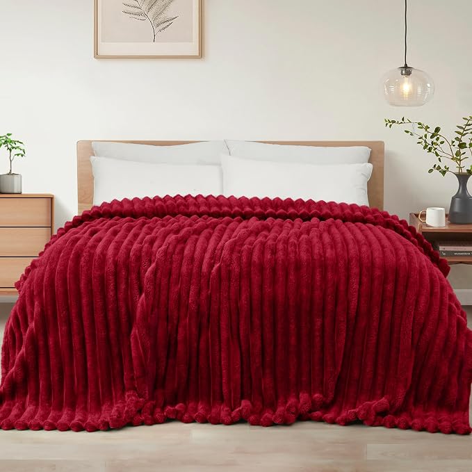 Exclusivo Mezcla Queen Size Flannel Fleece Blanket, Super Soft Striped Jacquard by ExclusivoMezcla