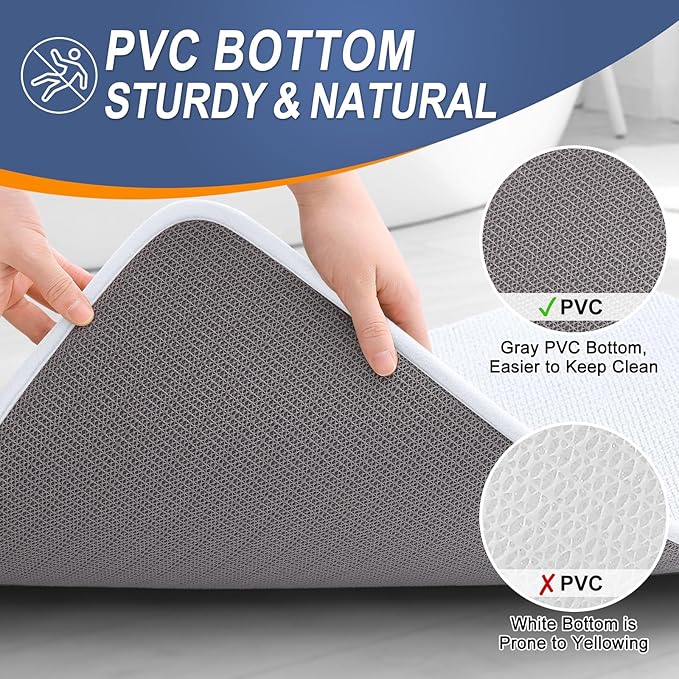 OLANLY Thick Memory Foam Bath Mat Rug 59x20, Extra Soft Absorbent Bathroom Rug, Quick Dry Bath Mats, Non-Slip, Machine Washable Carpet for Bathroom, Tub and Shower, Home Decor Accessories, White