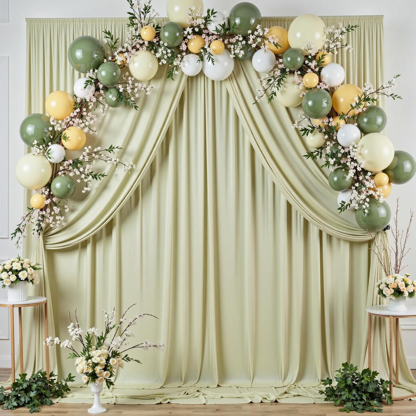 40 ft x 10 ft Wrinkle Free Sage Green Backdrop Curtain for Parties, Thick Green Polyester Photo Backdrop Drapes for Baby Shower Wedding Engagement Birthday Party Backdrop Stand,5ft x 10ft 8 Panels