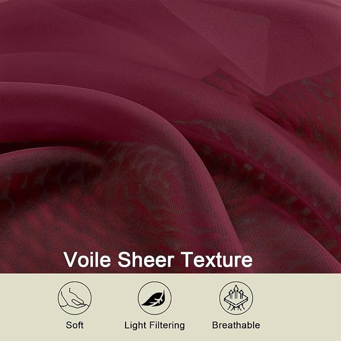 Burgundy Valances for Windows, Burgundy Sheer Curtains 14 Inch Length 2 Pack - Image 4