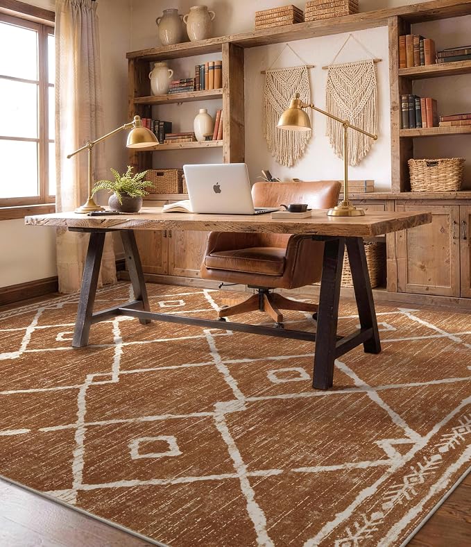 YIHOUSE Western Area Rugs for Living Room 5x7, Moroccan Aztec Burnt Orange Rug - Image 8