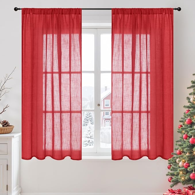 BGment Red Linen Curtains 54 Inch Length by BGment