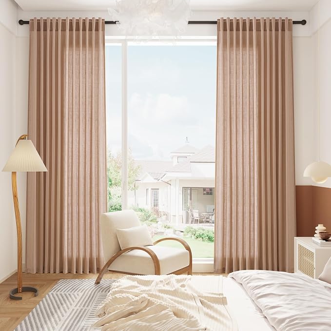 Nanspring Peach Linen Curtains 102 Inches Long Rod Pocket Back Tab Drapes 2 - Image 6
