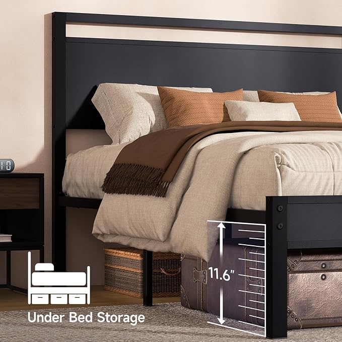 Z-hom Upgraded Full Size Bed Frame, Heavy Duty Metal Sturdy Full Bed Frame with Modern Wood Headboard & Footboard, Stable Platform Bed Furniture Bed Storage, No Noise, No Box Springs, Black