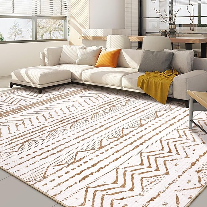 Nakagishi 7x9 Area Rugs Living Room: Washable Boho Large Neutral Soft Farmhouse by NakagishiAreaRug