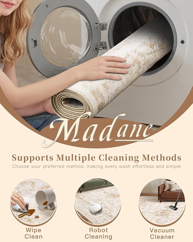 Madane Washable 6x9 Area Rugs for Living Room, Vintage Natural Rug - Image 7