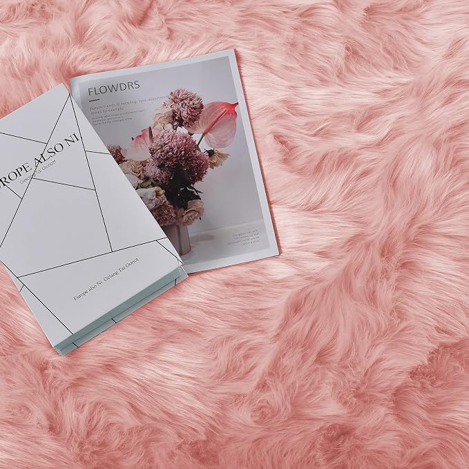Goolela Pink Fluffy Rug 4x6 Fuzzy Faux Fur Shag Sheepskin Shaggy Rug - Image 8