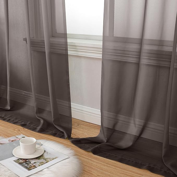 Aiyufeng Chocolate Brown Sheer Curtains 96 Inches Long 2 Panels, Solid Voile - Image 8