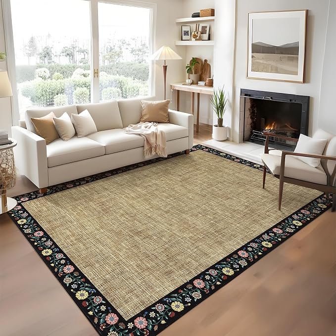 GarveeHome 4x6 Area Rugs for Bedroom Living Room Machine Washable Rugs Floral by GarveeHome