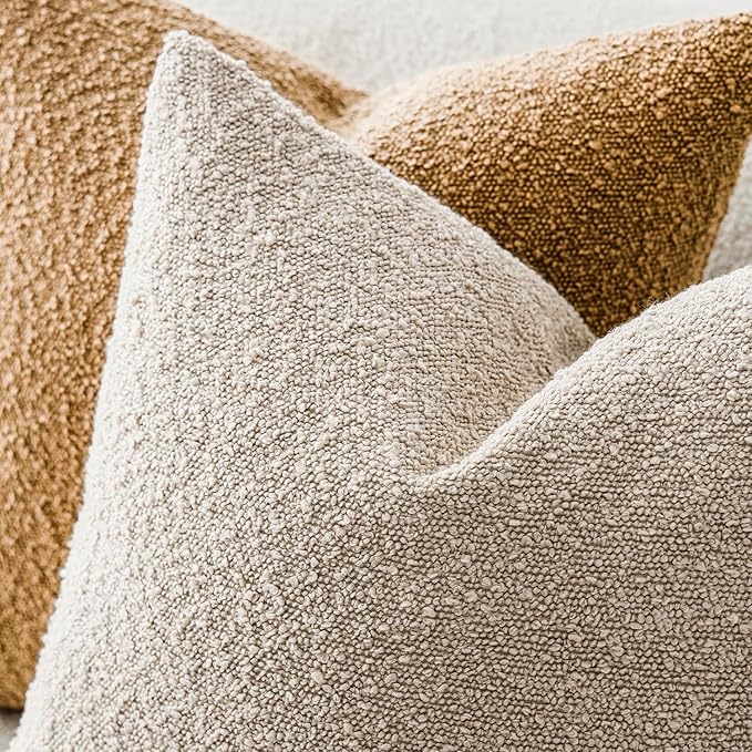Foindtower Pack of 2, 20 x 20 Inch, Decorative Textured Boucle Throw Pillow Covers Accent Solid Pillow Cases Cozy Soft Couch Cushion Case for Chair Sofa Bedroom Living Room Home Decor, Oatmeal