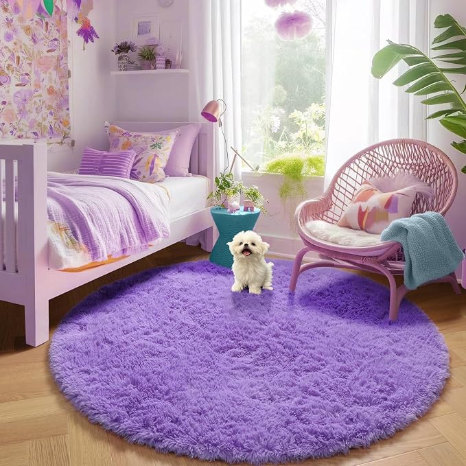Amdrebio Purple Round Rugs 5Ft for Girls Bedroom Decor Aesthetic, Fluffy Fuzzy - Image 7