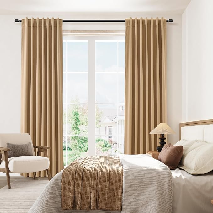 Guken Camel Brown 100% Blackout Linen Curtains 90 Inch Length 2 Panels Set - Image 8