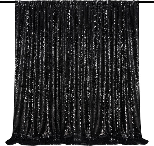 Black Sequin Backdrop Curtain 7ft x 7ft Glitter Photo Booth Backdrop for Wedding Birthday Baby Shower Event Decorations