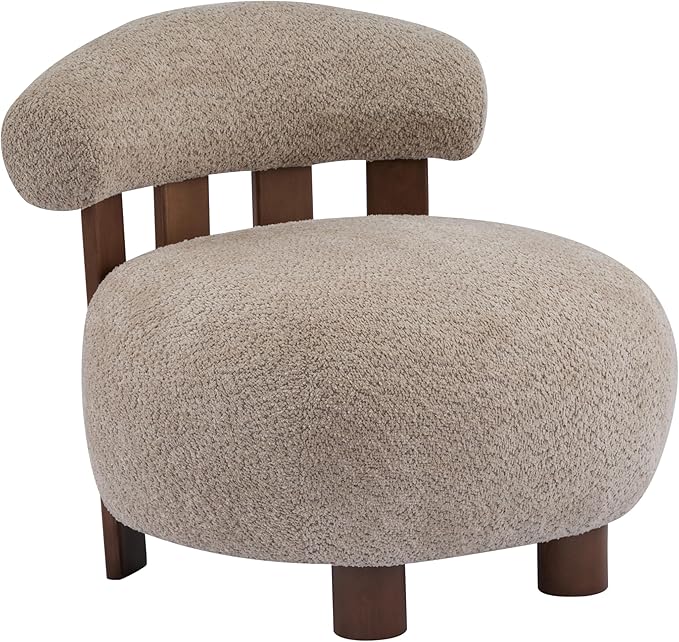 Christopher Knight Home Elvina Boucle Fabric Accent Chair, Solid Wood Single Lounge Sofa, Bedroom Comfy Reading Chair, for Modern Minimalist Style Living Room/Home Office, Light Brown