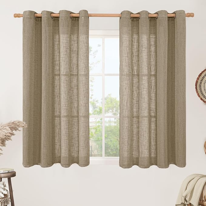 LAMIT Taupe Linen Sheer Curtains 54 Inches Long, Light Filtering Panels Bronze by LAMIT