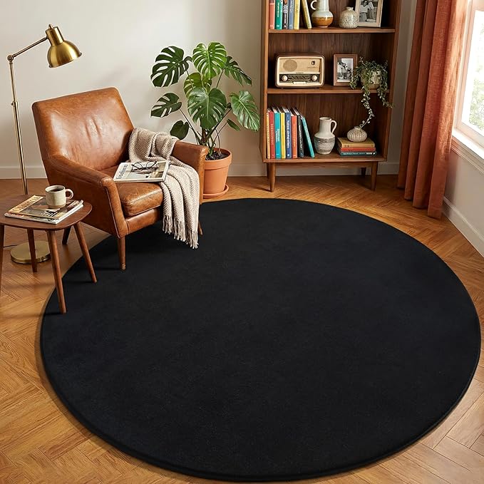 Amearea Black Round Area Rugs 4ft Washable Circle Rugs by AmeareaDirect