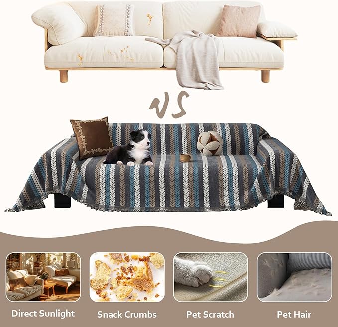 STACYPIK Modern Jacquard Sofa Cover for Pets, Washable Boho Couch Cover for 2 Cushion Couch, Non Slip Chenille Couch Slipcover for Living Room, Furniture Protector Tassels Loveseat Cover-71X118IN