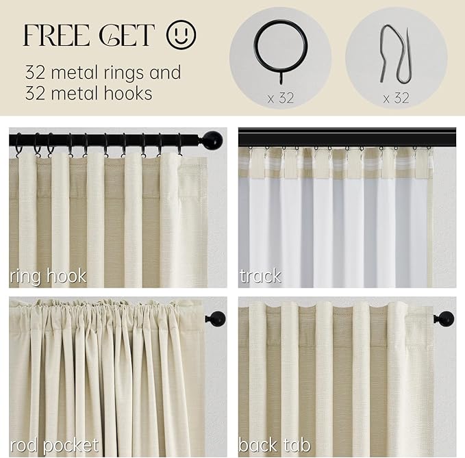 95 Inches Length Cream Colored Custom Blackout Linen Curtains Ivory Cream Pinch - Image 3