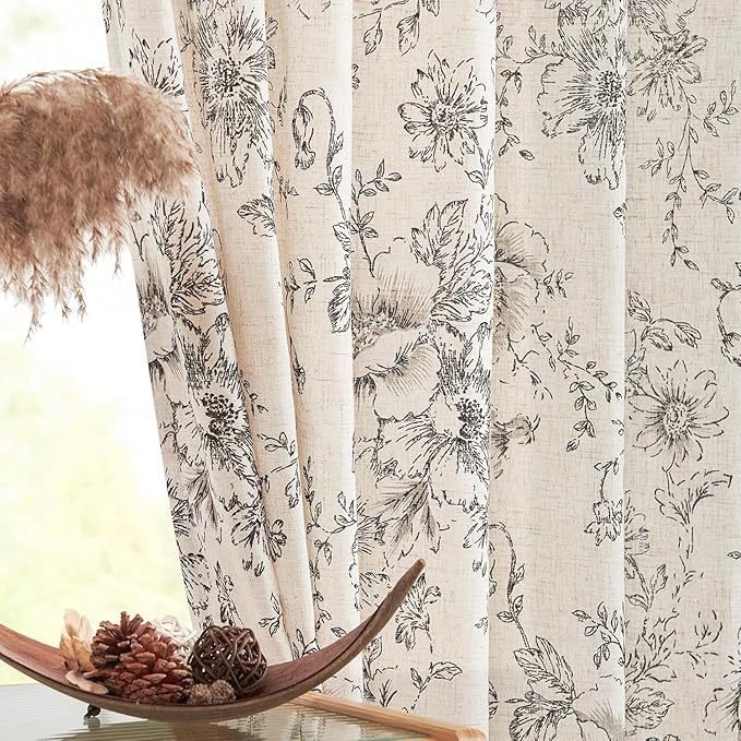 jinchan Floral Curtains for Living Room 84 Inch Length Farmhouse Printed by JINCHAN