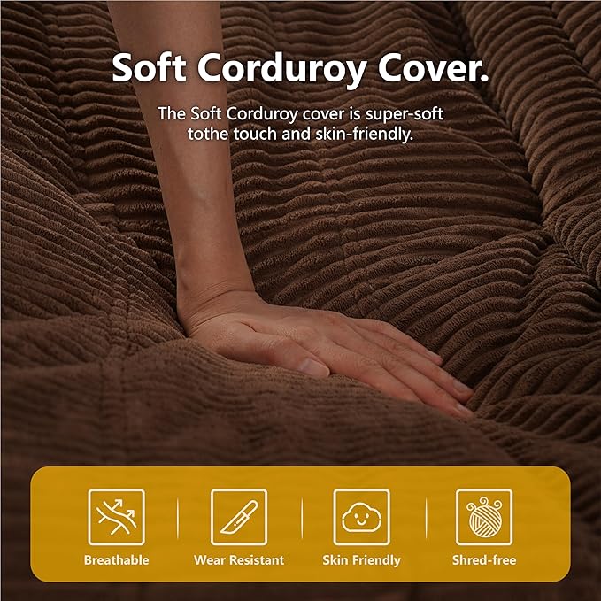 N&V Fireside Mid Century Armless Floor Sofa, Soft Premium Corduroy Floor Lounge Chair, Foam Sofa Accent Chair for Living Room Bedroom and Office (Red)