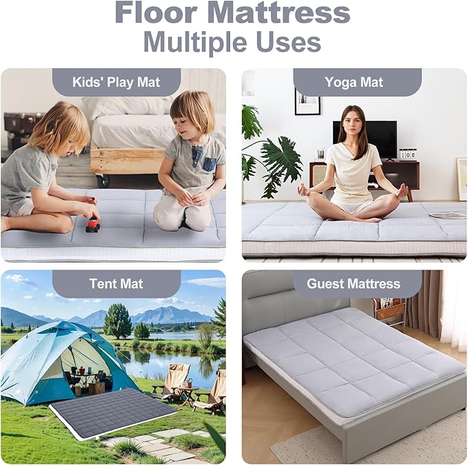 Tiita Memory Foam Mattress Topper Twin Size, 4" Thicken Futon Mattress with Storage Bag and 2 Straps, Portable Roll Up Travel Car Camping Mattress Floor Sleeping Pad, Grey