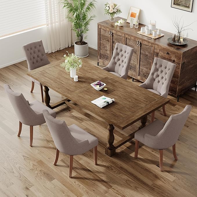 COLAMY Wingback Upholstered Side Dining Room Chairs Set of 4, Fabric Dining Chairs with Tufted Button, Living Room Chairs for Home Kitchen, Taupe